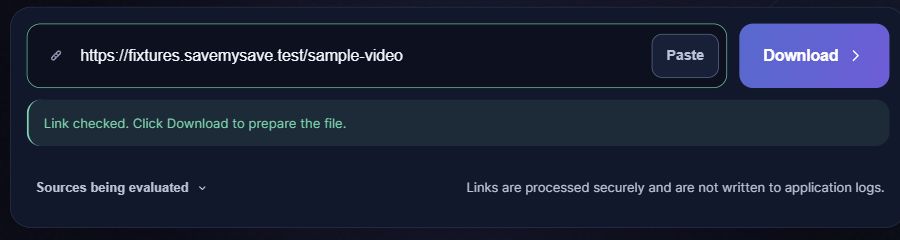 SaveMySave showing the checked sample link before file preparation